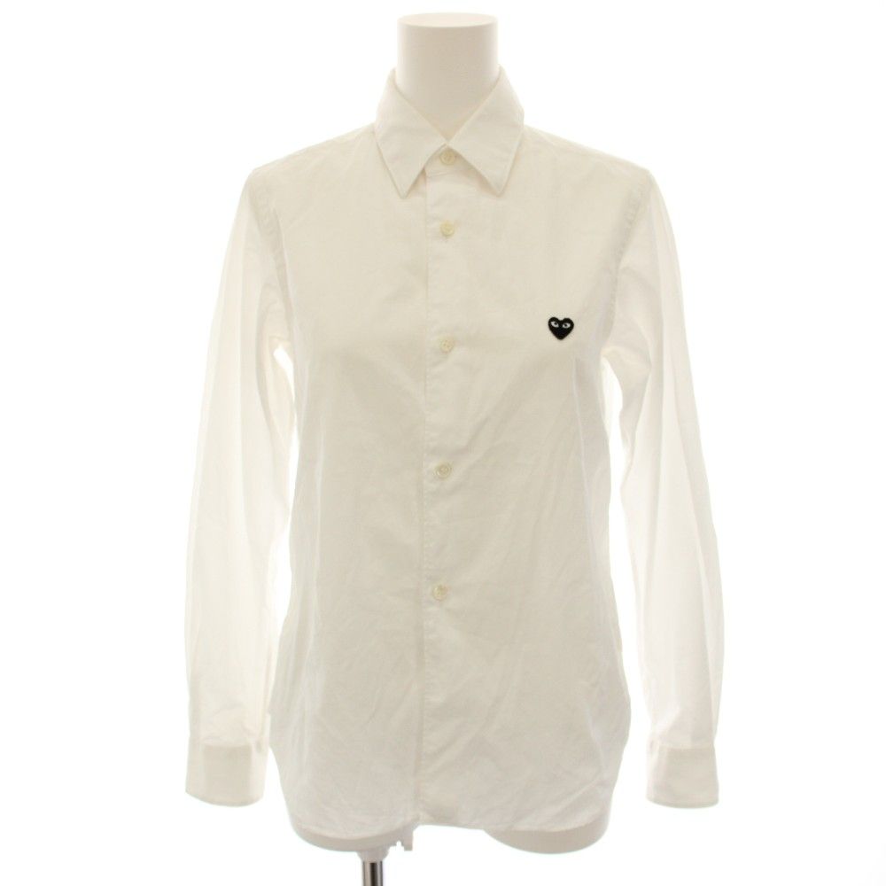 プレイコムデギャルソン PLAY COMME des GARCONS AD2014 シャツ ブラウス 長袖 ハートワッペン S 白 ホワイト 黒 ブラック AZ-B013 /YT25