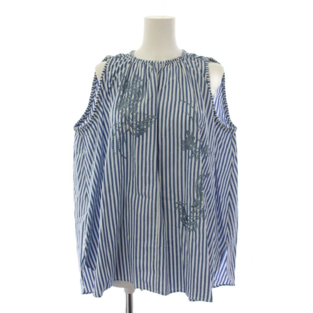 ヌキテパ NE QUITTEZ PAS! 25SS COTTON STRIPE IVY FLOWER EMBROIDERY SLEEVELESS シャツ ブラウス ノースリーブ ストライプ柄 刺繍 青 白 010251NH4KS /BM31