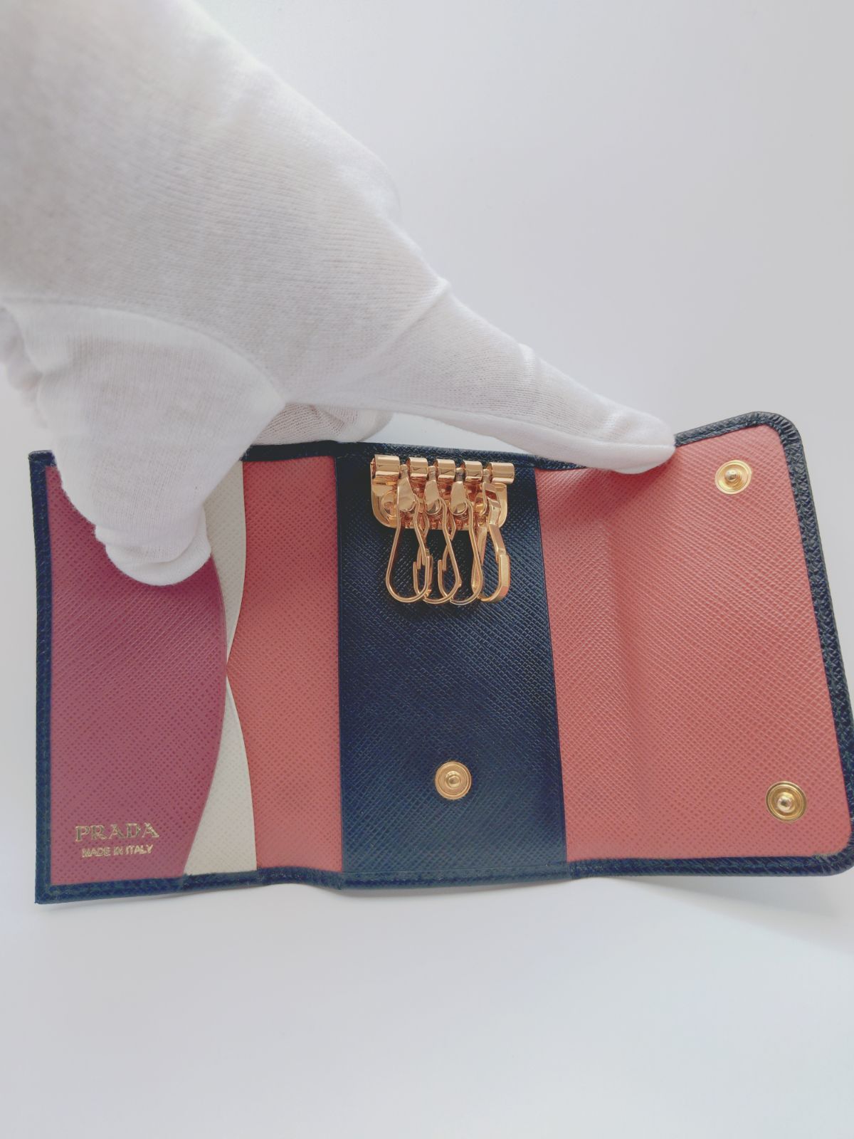 美品】プラダ PRADA サフィアーノ マルチカラー 4連キーケース