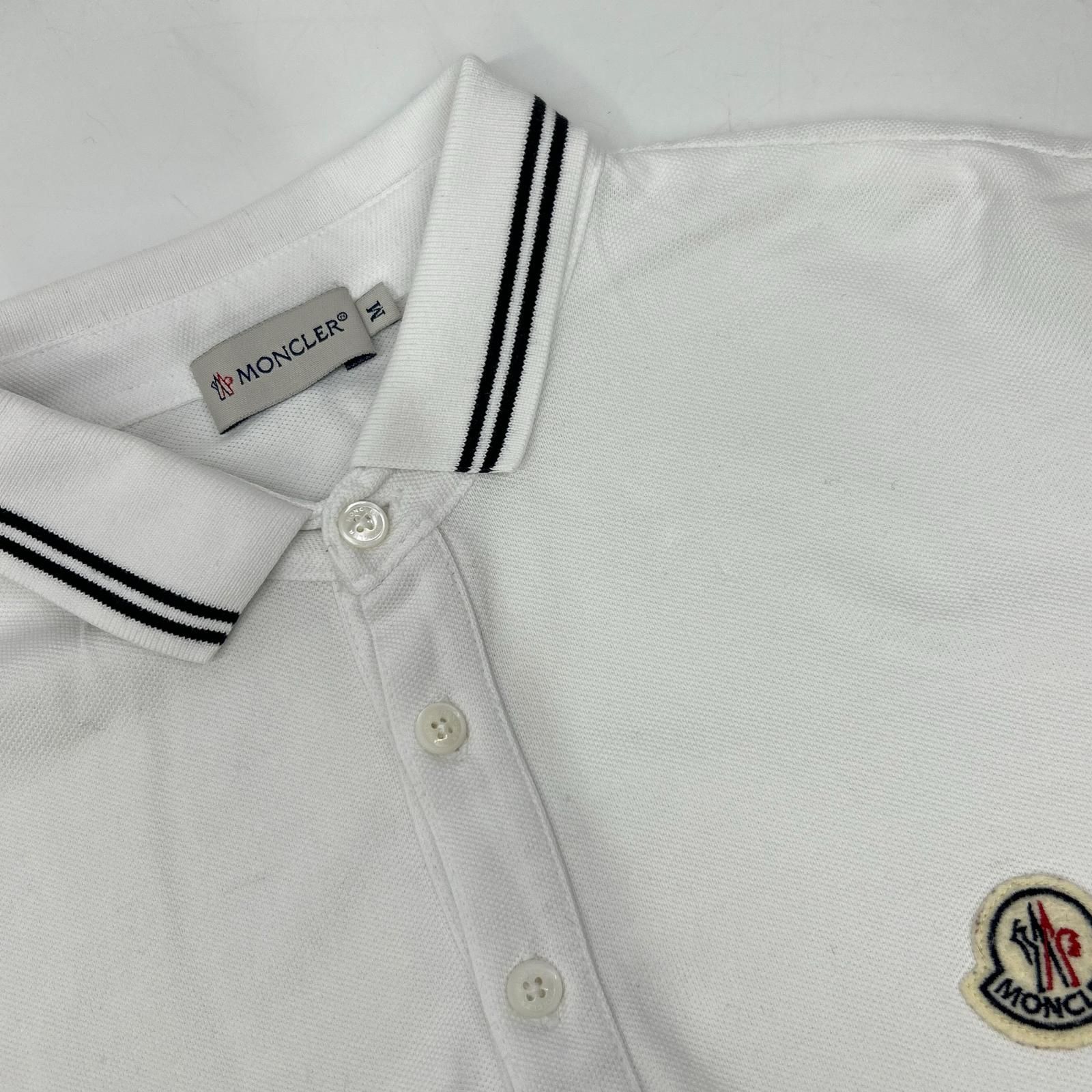 MONCLER モンクレール ホワイト ロゴ 半袖ポロシャツ M - メルカリ