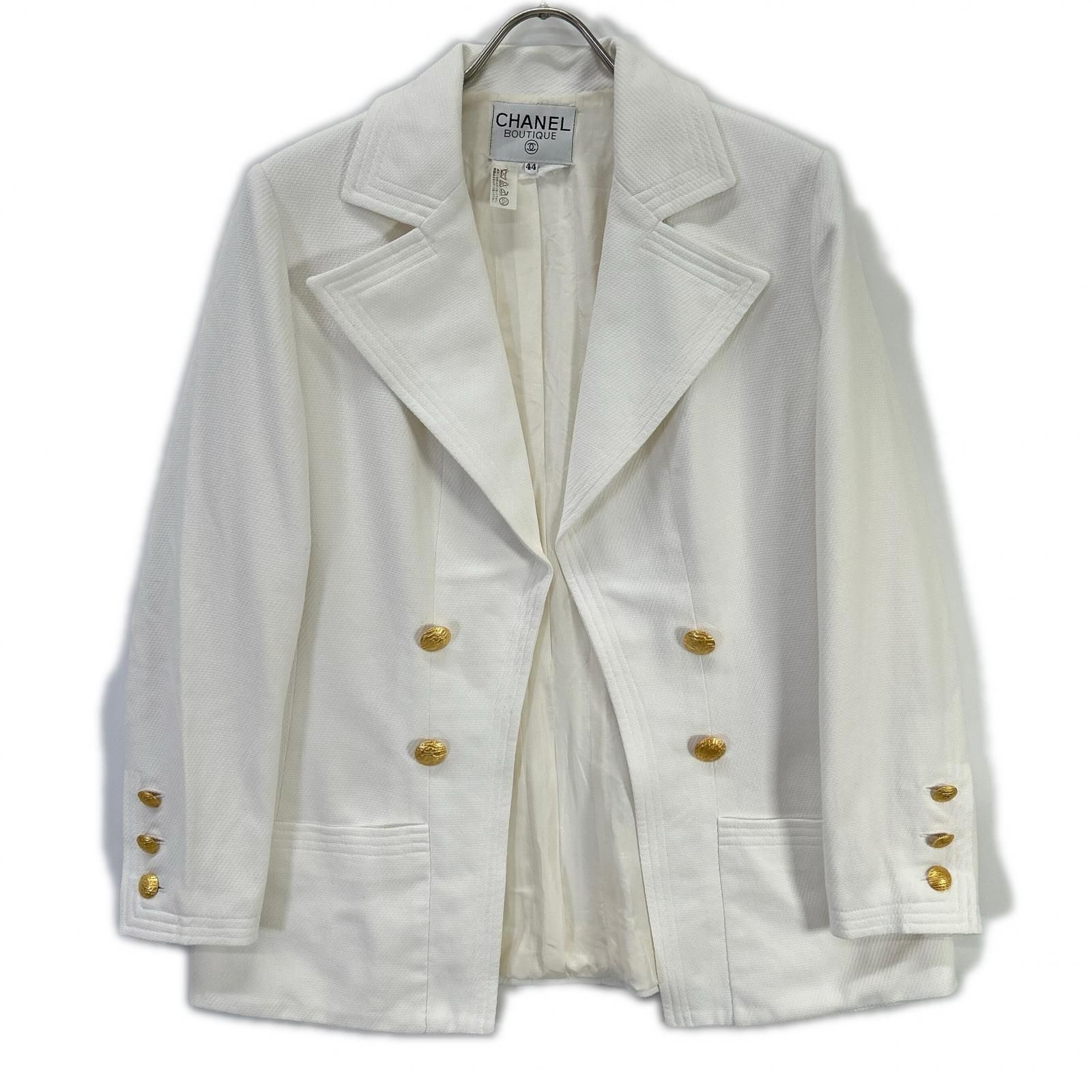 CHANEL シャネル VINTAGE ホワイト 金釦 テーラードジャケット 44 