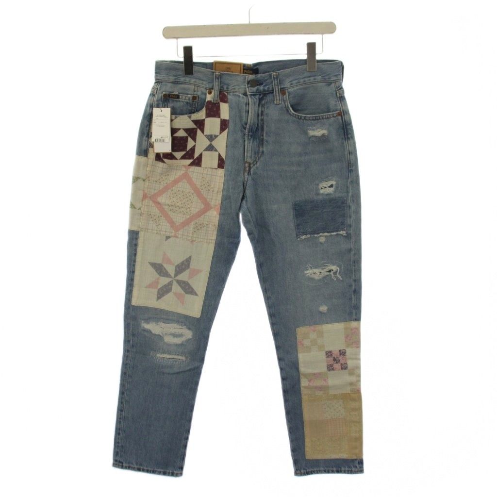ポロ ラルフローレン POLO RALPH LAUREN クロップドパンツ デニムパンツ ジーンズ ジップフライ パッチワーク USED加工 26 インディゴ 211863238001 /BM13