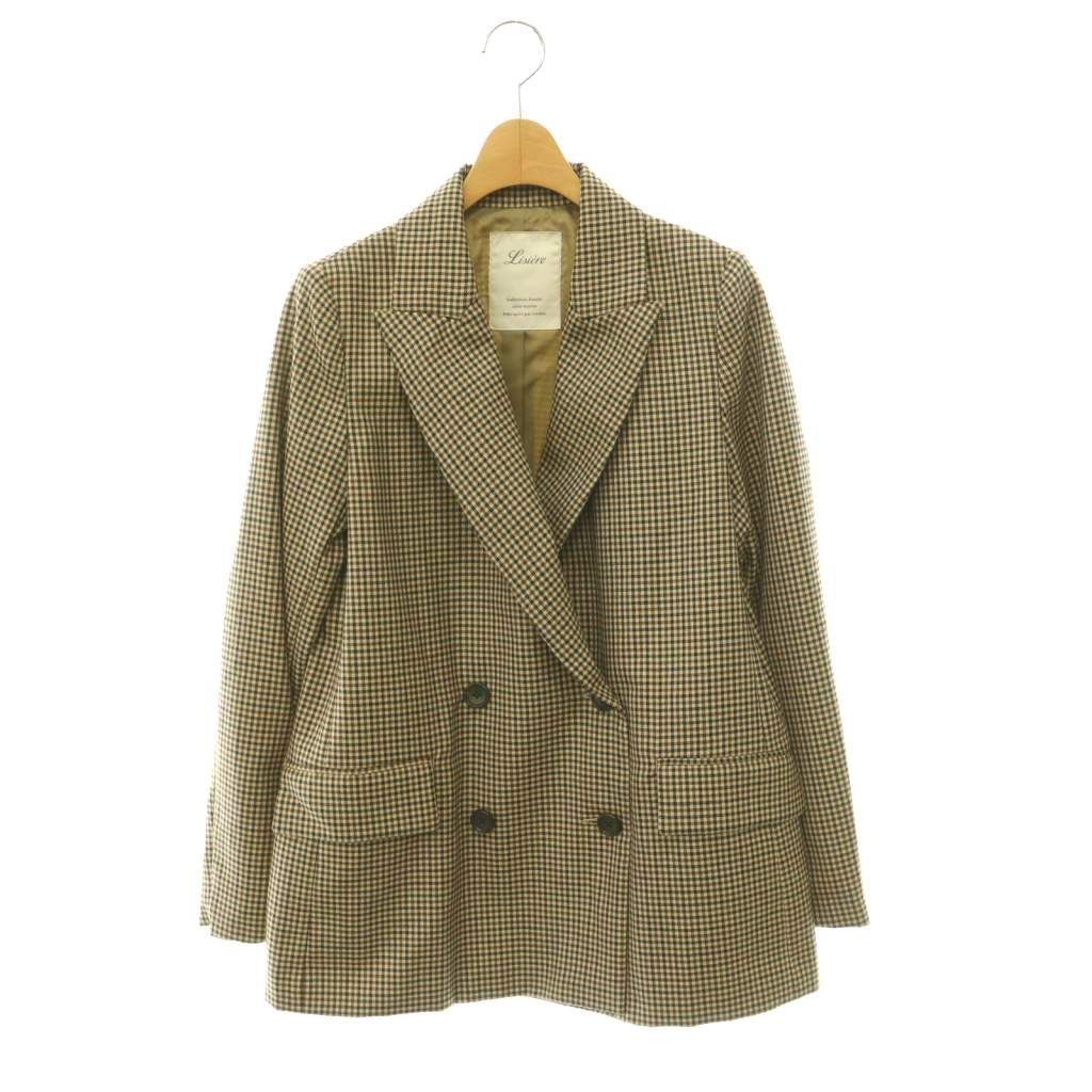 Lisiere L'Appartement リジェール アパルトモン Moon Double Jacket ジャケット テーラード アウター チェック ウール 34 ベージュ 茶 ブラウン 黒 ブラック /NR ■OS