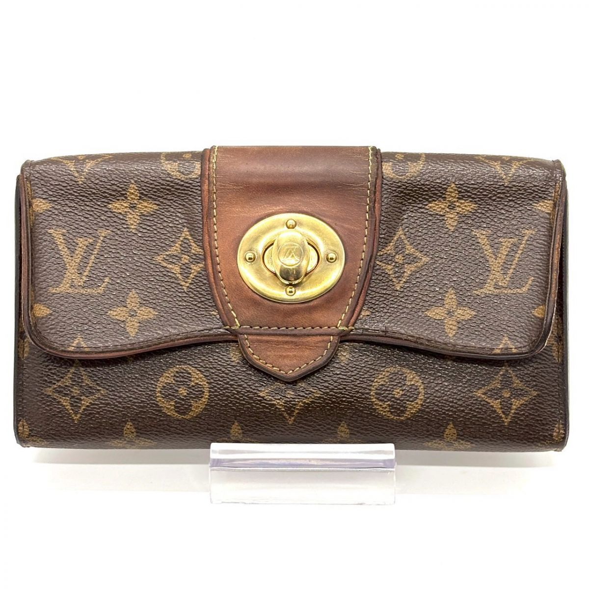 【時を重ねた艶を纏う】　LOUIS VUITTON　長財布 モノグラム ポルトフォイユ ボエシ ターンロック ヌメ革 ゴールド金具 16カード　ブラウン｜長財布
