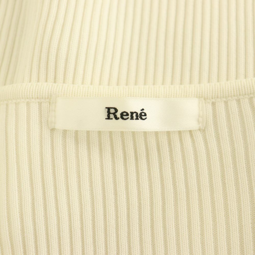 ルネ Rene パールボタン カーディガン リブニット 七分袖 36 ホワイト