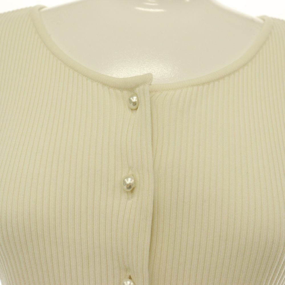 ルネ Rene パールボタン カーディガン リブニット 七分袖 36 ホワイト