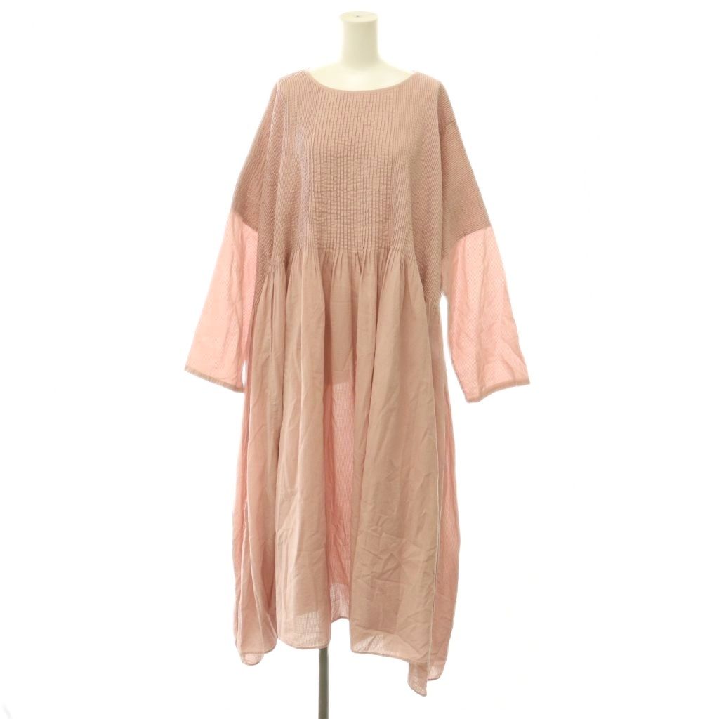 メゾンドソイル maison de soil 26SS 60s AUTO LOOM LINE PLAIN OVERDYE CREW-NECK HALF S/L DRESS ワンピース ロング 2 ピンク /DF ■OS