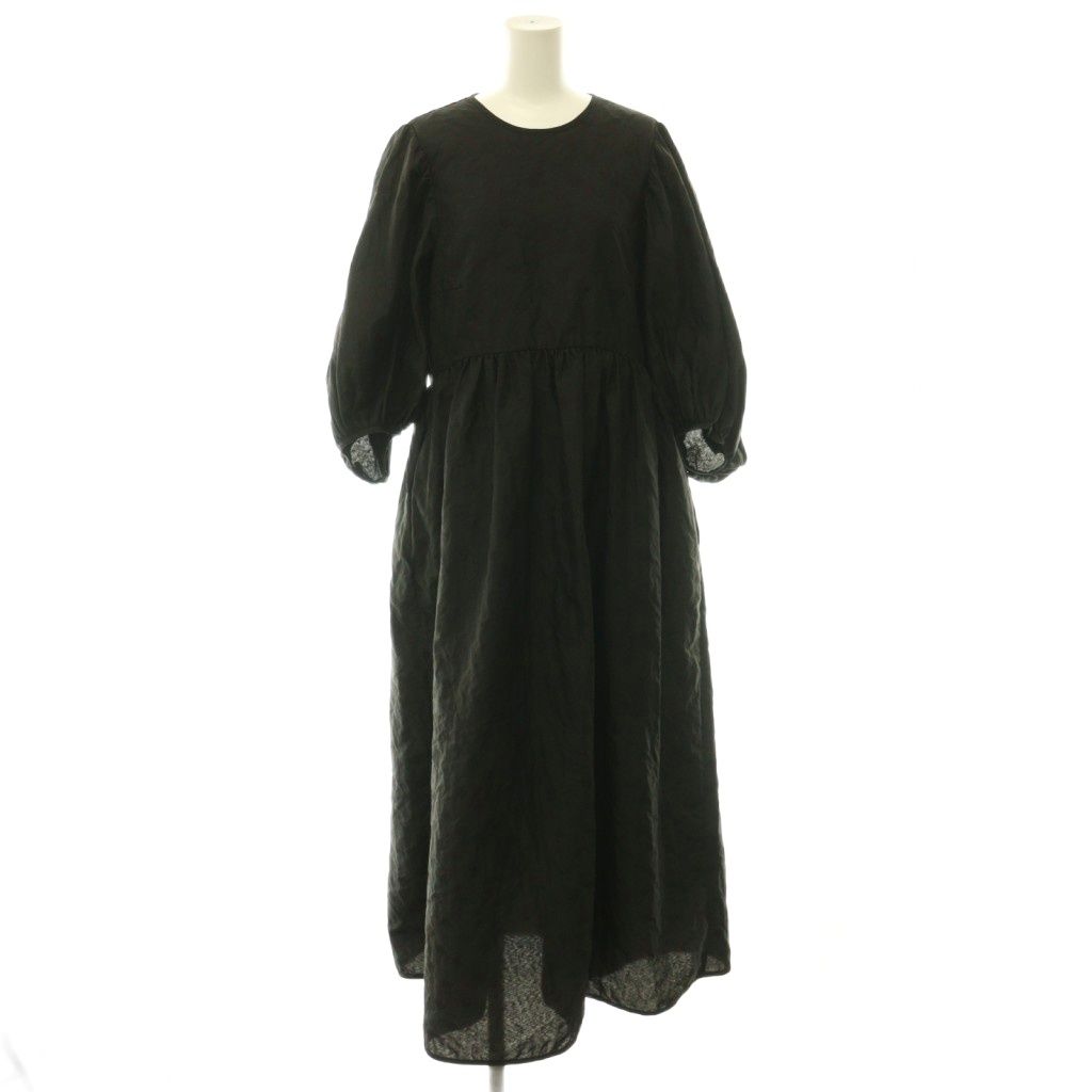 セシリーバンセン Cecilie Bahnsen karmen dress ジャガードドレス ワンピース サテン シルク裏地 ボリュームスリーブ US 2 黒 /CX ■OS ■SH