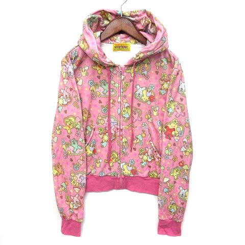 ヒステリックグラマー HYSTERIC GLAMOUR 2025SS FIRE BEAR DREAM柄 ショート丈 パーカー ジップアップ コットン パイル ピンク F 01251CF03