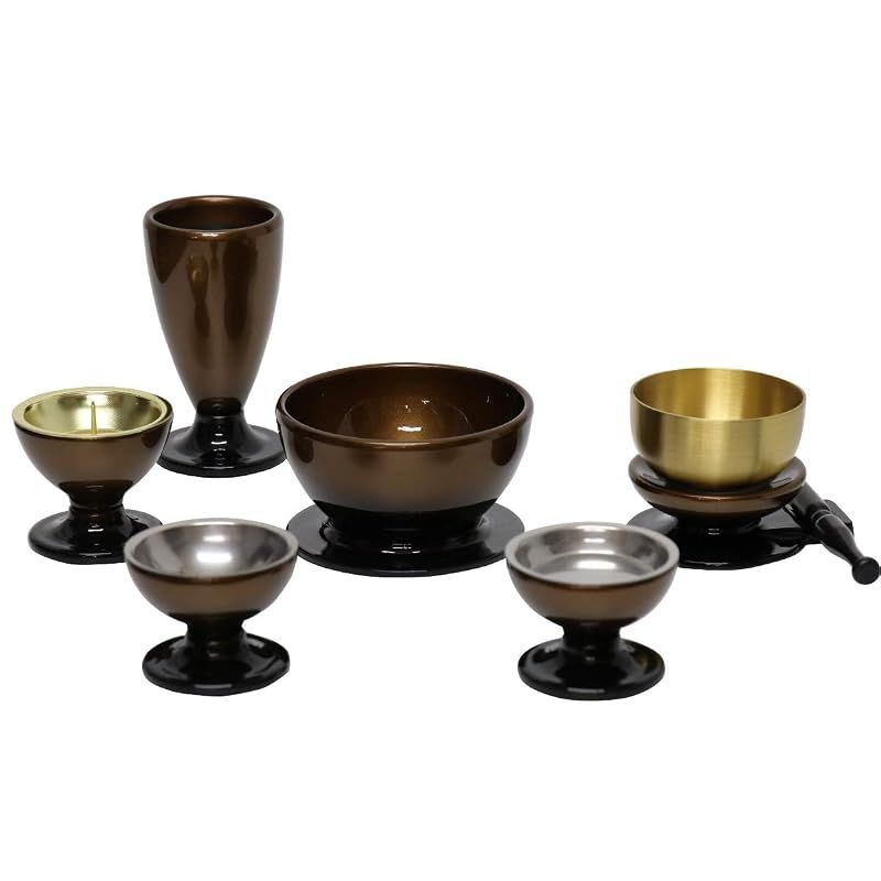 【新品】 家具調仏具5点セット「このはな 大サイズ」五具足+おりんセット コハクボカシ 大 1