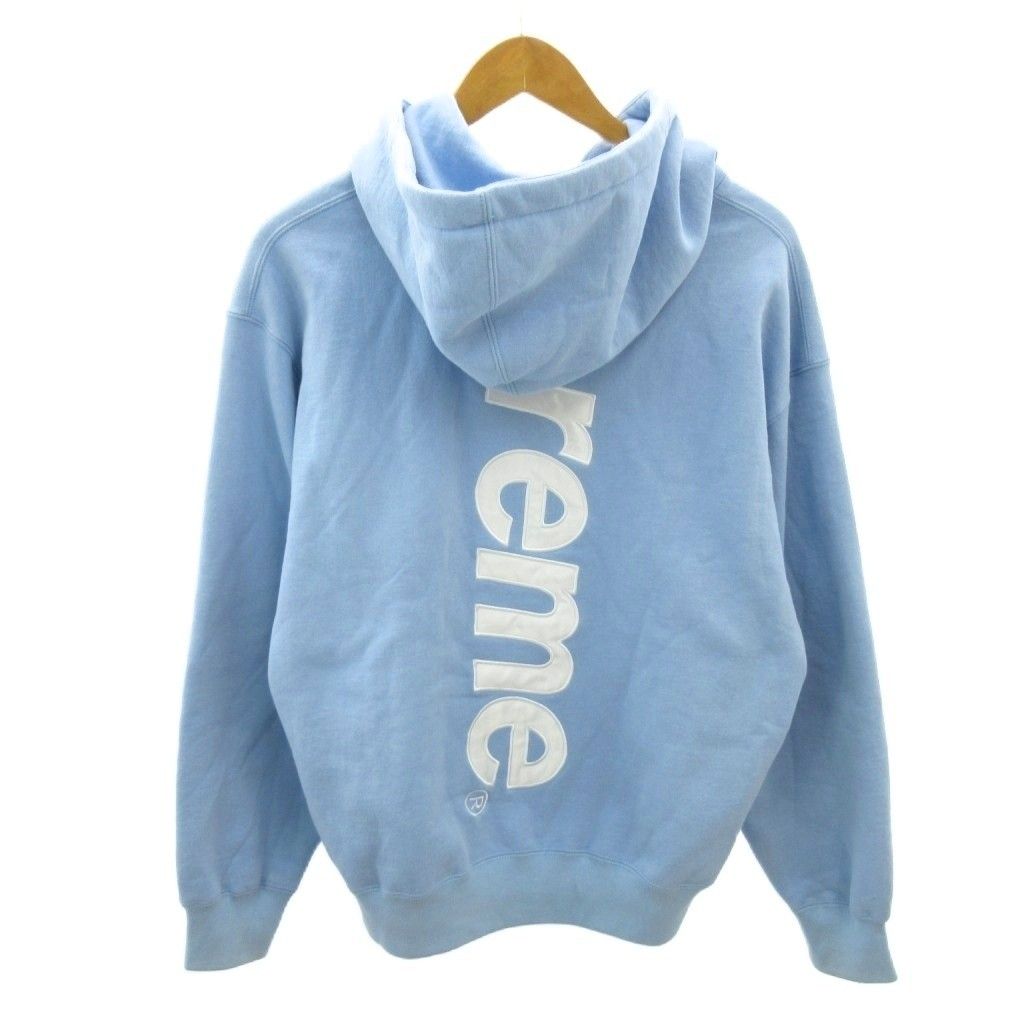 シュプリーム SUPREME 24FW Satin Applique Hooded Sweatshirt プルオーバー パーカー フーディ バックロゴ アップリケ S 水色 ライトブルー 0127 ■MNK4