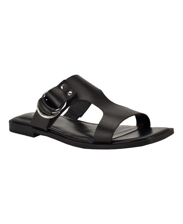 カルバンクライン レディース シューズ サンダル レザー Calvin Klein Womens Meritt Leather Flat SlipOn Sandals Black Leather ブラ