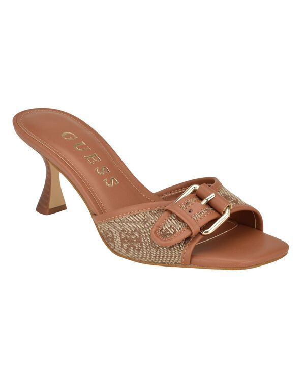 ゲス レディース シューズ サンダル ヒール GUESS Womens Dista Mid Heel Open Toe Buckle Sandals BeigeBrown Logo ブラウン
