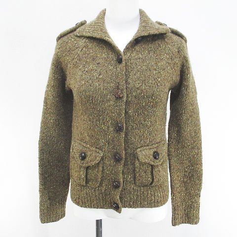 ラルフローレン RALPH LAUREN 長袖 カーディガン ニット カシミヤ M 茶系 ブラウン リブ 毛 ウール