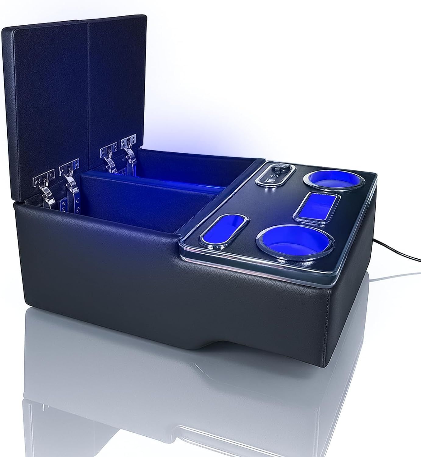 【未使用品】ハイエース 200系 DX 専用 コンソールボックス アームレスト センターコンソール USB Type-C 充電 LEDライト付き 小物収納 ドリンクホルダー 取付簡単