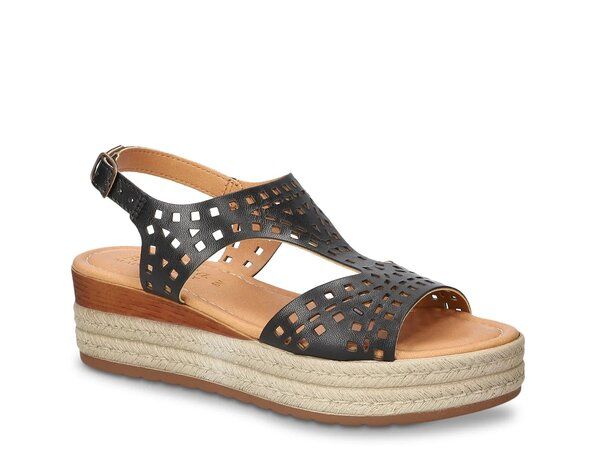 ベラヴィータ レディース シューズ サンダル Bella Vita Ann Espadrille Wedge Sandal Black Leather ブラック