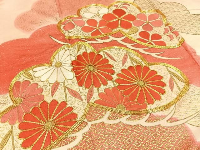 暈し染め 金彩 逸品 正絹 駒刺繍 花車文 BAAX6536hj 平和屋着物□豪華