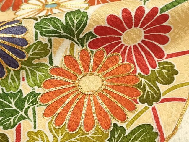平和屋着物□小振袖 二尺袖 駒刺繍 花丸文 菊 金彩 正絹 逸品
