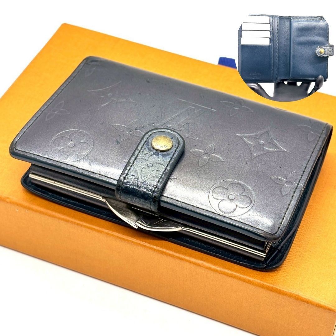 【深い時を刻む】　LOUIS VUITTON　モノグラムマット ヴィエノワ がま口 二つ折り財布 カーフレザー　ノワール