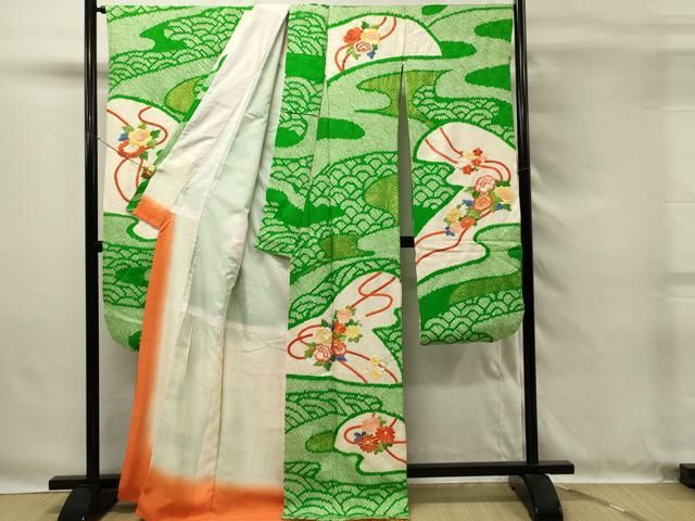 平和屋着物□豪華振袖 駒刺繍 総絞り 草花文 金糸 正絹 逸品
