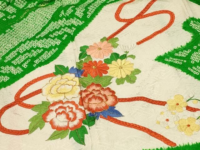 豪華振袖 駒刺繍 絞り 草花紋 正絹 逸品 平和屋着物□豪華振袖 駒刺繍 総絞り 草花文 金糸 正絹 逸品