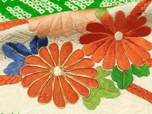 豪華振袖 駒刺繍 絞り 草花紋 正絹 逸品 平和屋着物□豪華振袖 駒刺繍 総絞り 草花文 金糸 正絹 逸品