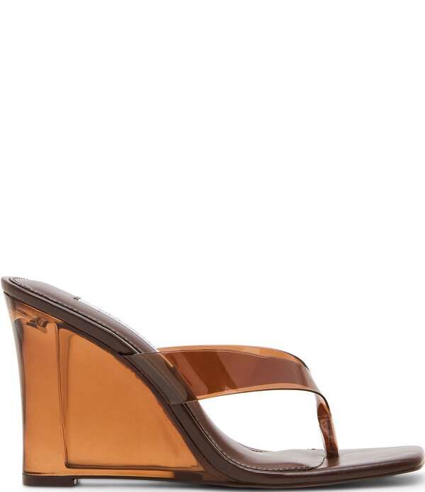 スティーブ マデン レディース シューズ サンダル Steve Madden Katrine Clear Thong Wedge Sandals Brown ブラウン