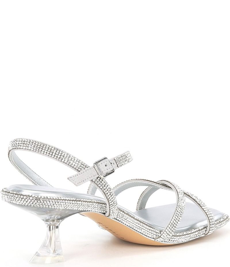 ジャンビニ レディース シューズ サンダル ヒール Gianni Bini Alyx Rhinestone Strappy Kitten Heel Dress Sandals Silver シルバー