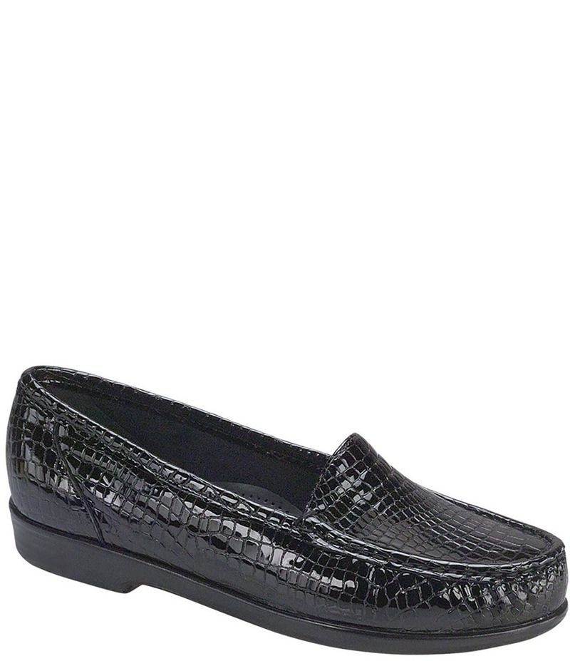 サス レディース シューズ パンプス レザー ローファー SAS Simplify Crocodile Embossed Leather Moccasin Loafers Black Croco ブラ