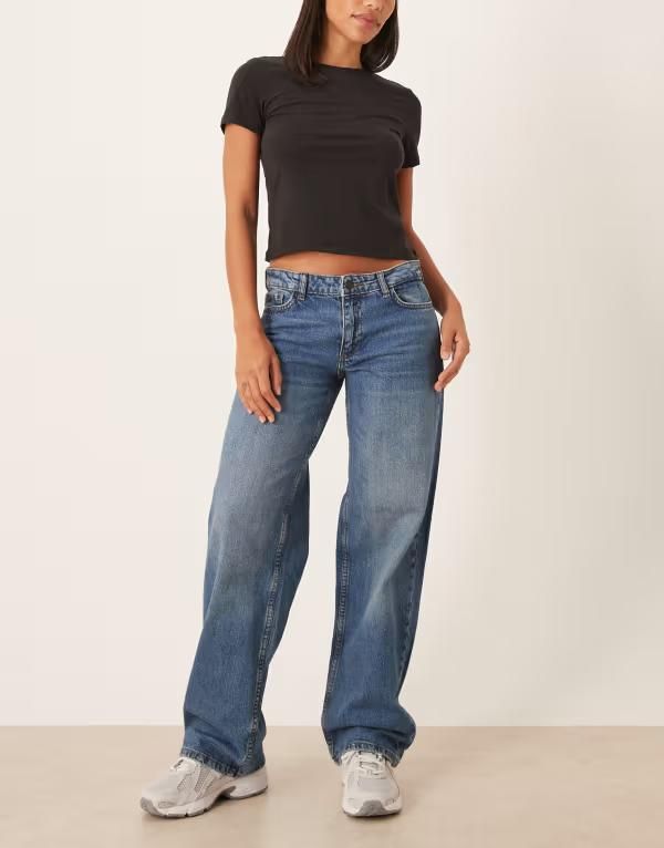 ジェイディーワイ レディース ボトムス デニムパンツ ストレート ジーンズ JDY low waist straight leg jeans in mid Medium blue denim デニム