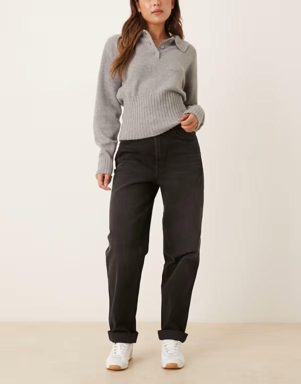 エイソス レディース ボトムス デニムパンツ ジーンズ ASOS DESIGN high rise relaxed mom jeans Black ブラック