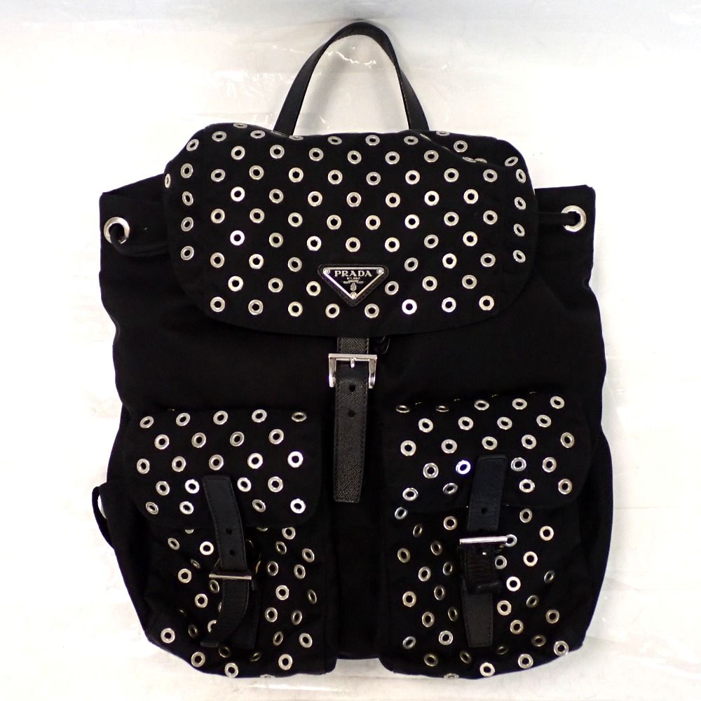 Th1015863 プラダ リュック・デイパック パンチングリュック バックパック 1BZ811 ナイロン ブラックPRADA 中古