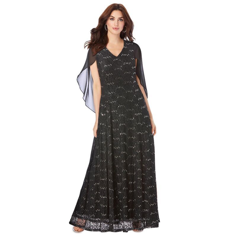 ロアマンズ レディース トップス ワンピース ケープデザイン プラスサイズ キャップ ケープ レース Roamans Womens Plusize Lace Cape Gown Black ブラック