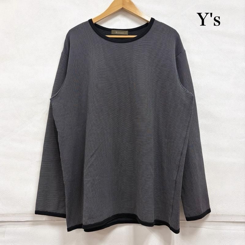 ワイズフォーメン クルーネック 長袖 細ボーダー Tシャツ ロンT