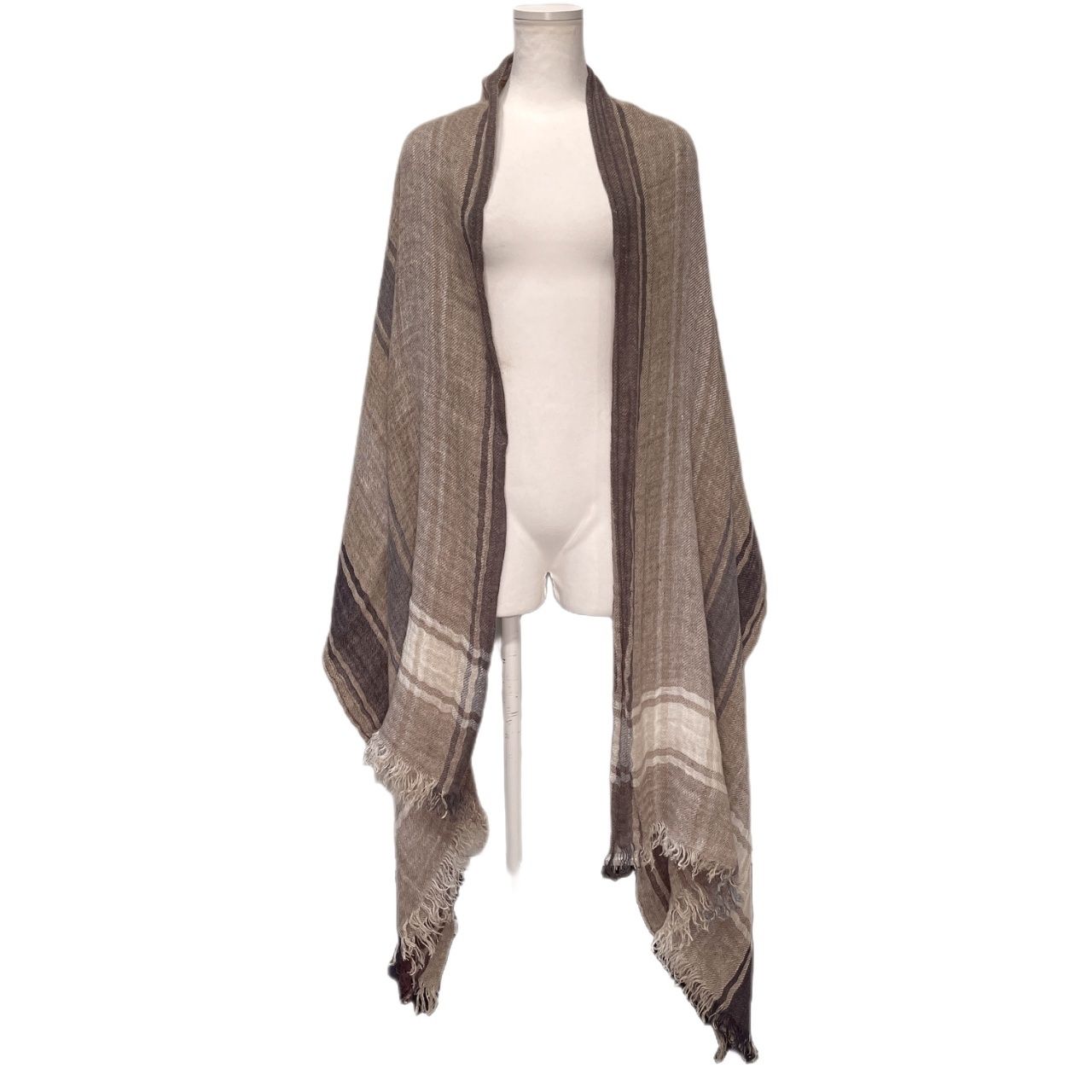 BRUNELLO CUCINELLIチェック柄ストール　ブルネロクチネリ Brunello Cucinelli ブルネロクチネリ リネン大判ストール 麻ストール