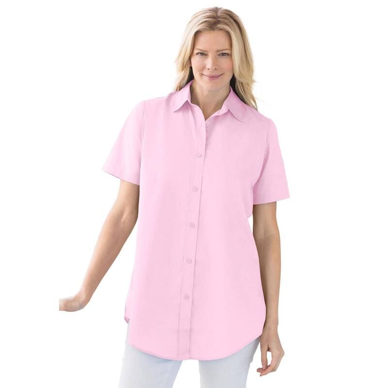 ウーマン ウィズイン レディース トップス シャツ プラスサイズ プチ Woman Within Plusize Petite Perfect Short Sleeve Shirt Pink ピンク