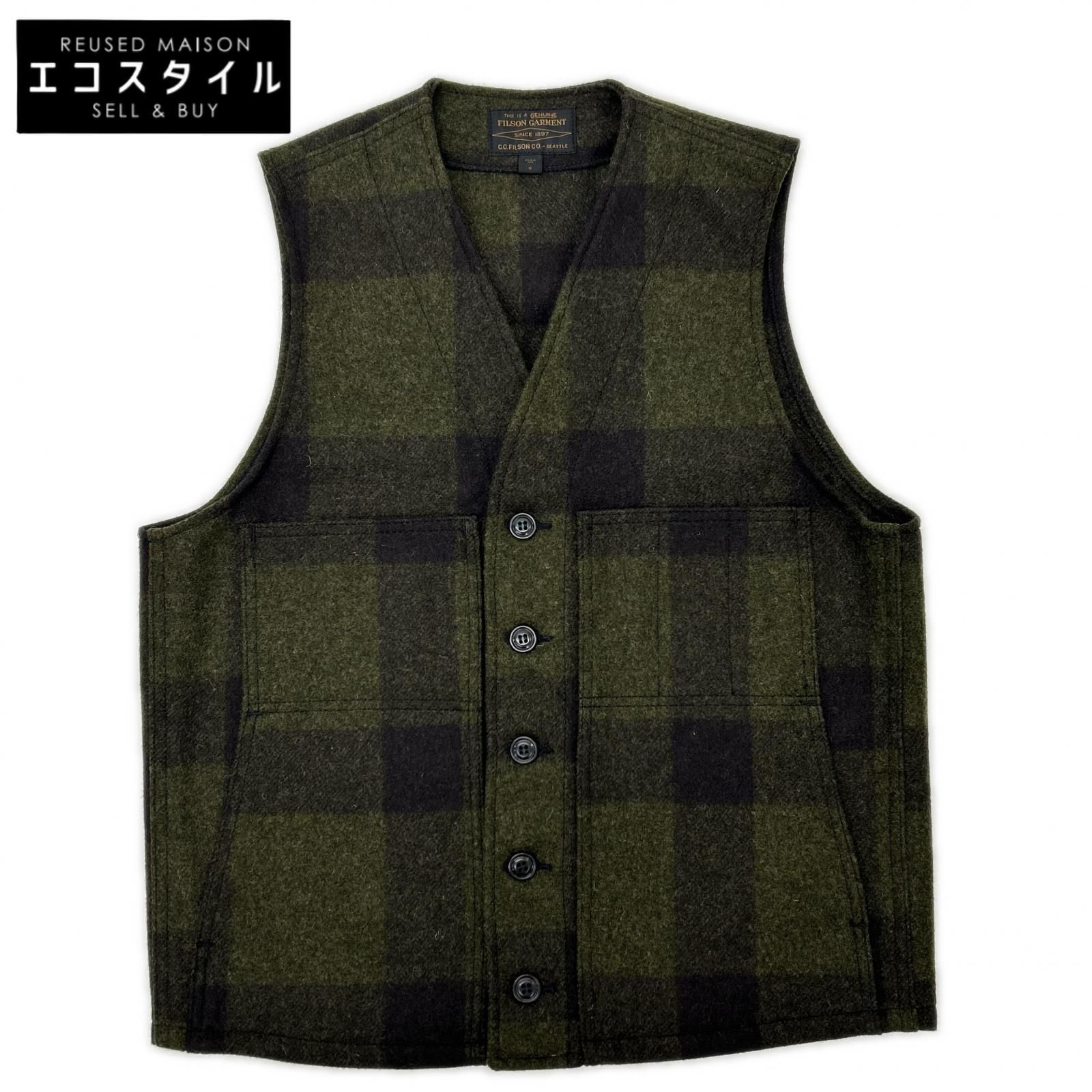 FILSON フィルソン 8041-45-70002 カーキ ウール100 チェック柄 ボタンベスト/ジレ M