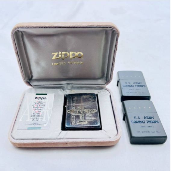 【送料無料】ZIPPO WORLD WAR II 戦闘機デザイン オイルライターセット 専用ケース付 ヴィンテージ 現状品 ジャンク