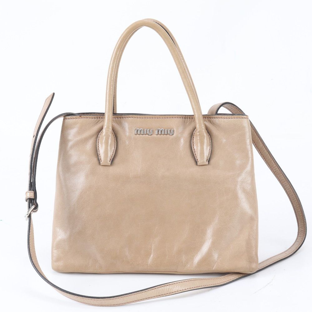 美品 ミュウミュウ ヴィッテロシャイン レザー 2WAY ショルダーバッグ 斜め掛け ハンド トート レディース RUE EB40-3【中古】