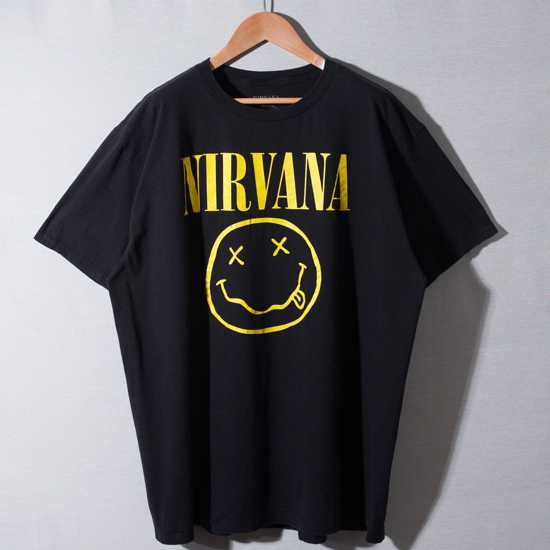 NIRVANA ビッグシルエットTシャツ ブラック ニルヴァーナ NIRVANA Tシャツ XL ブラック イエロー スマイル バンT