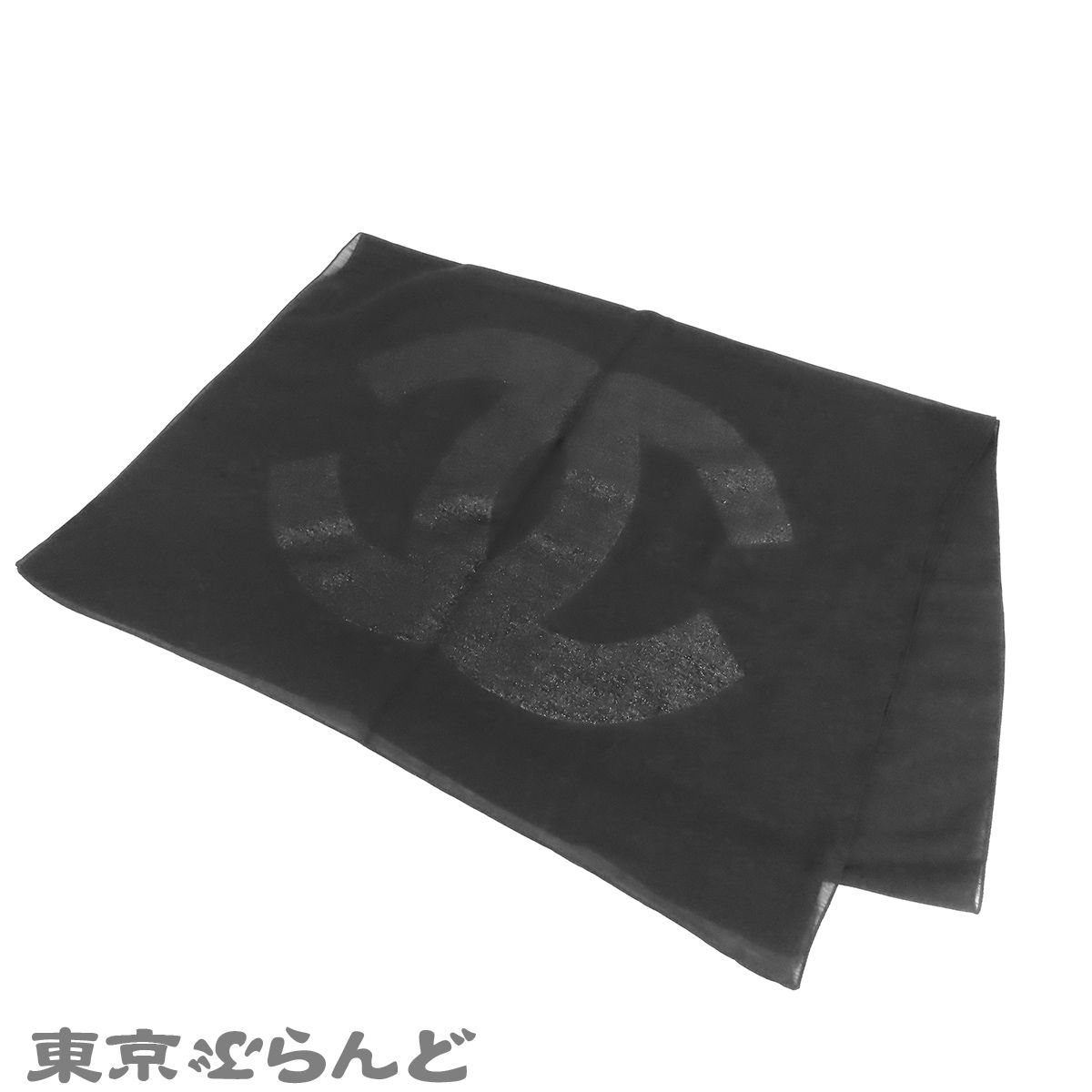 シャネル CHANEL ココマーク 大判 ショール ブラック 黒 シルク ウール