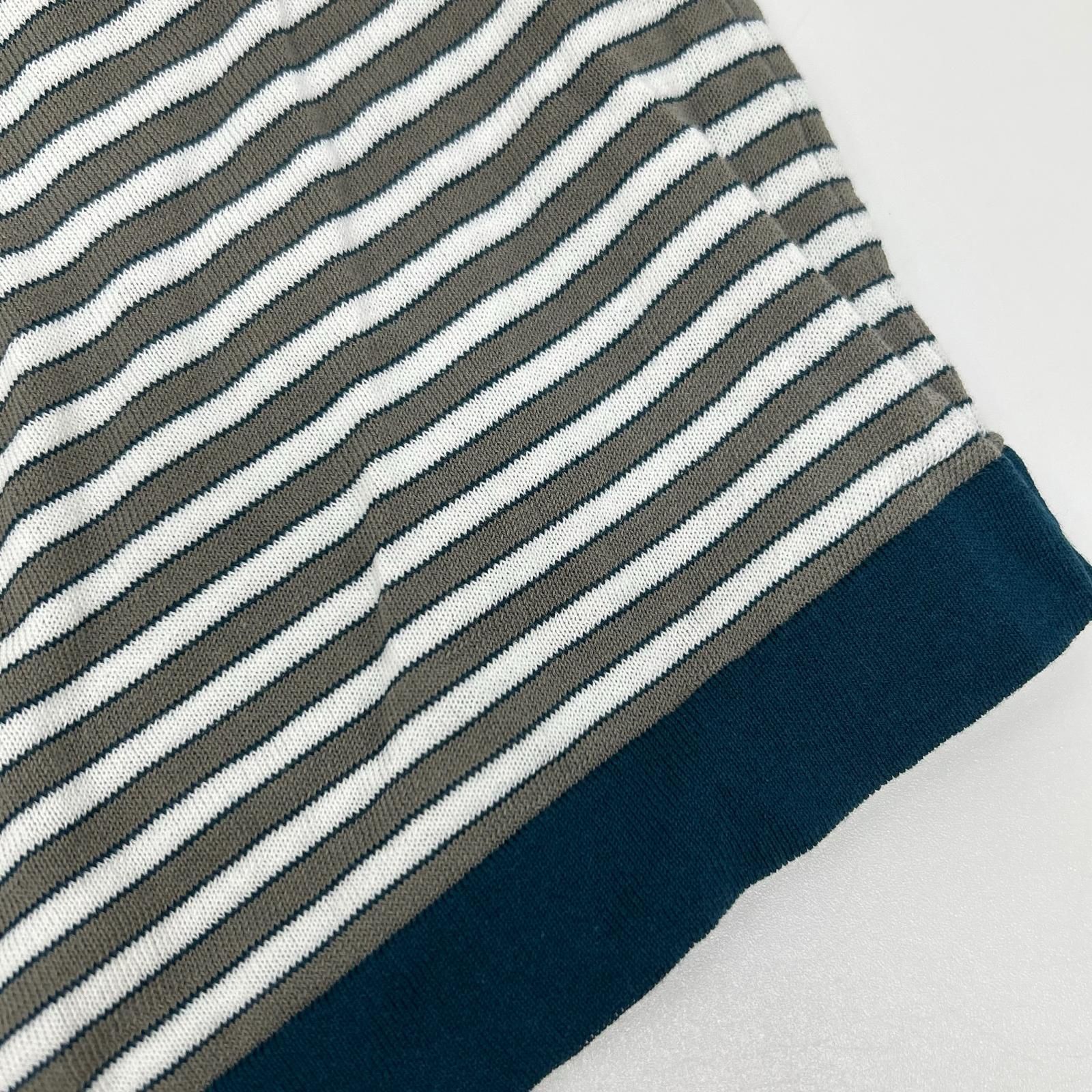 HERMES エルメス 17SS ホワイト×グレー ボーダーコットン半袖ニット XL 