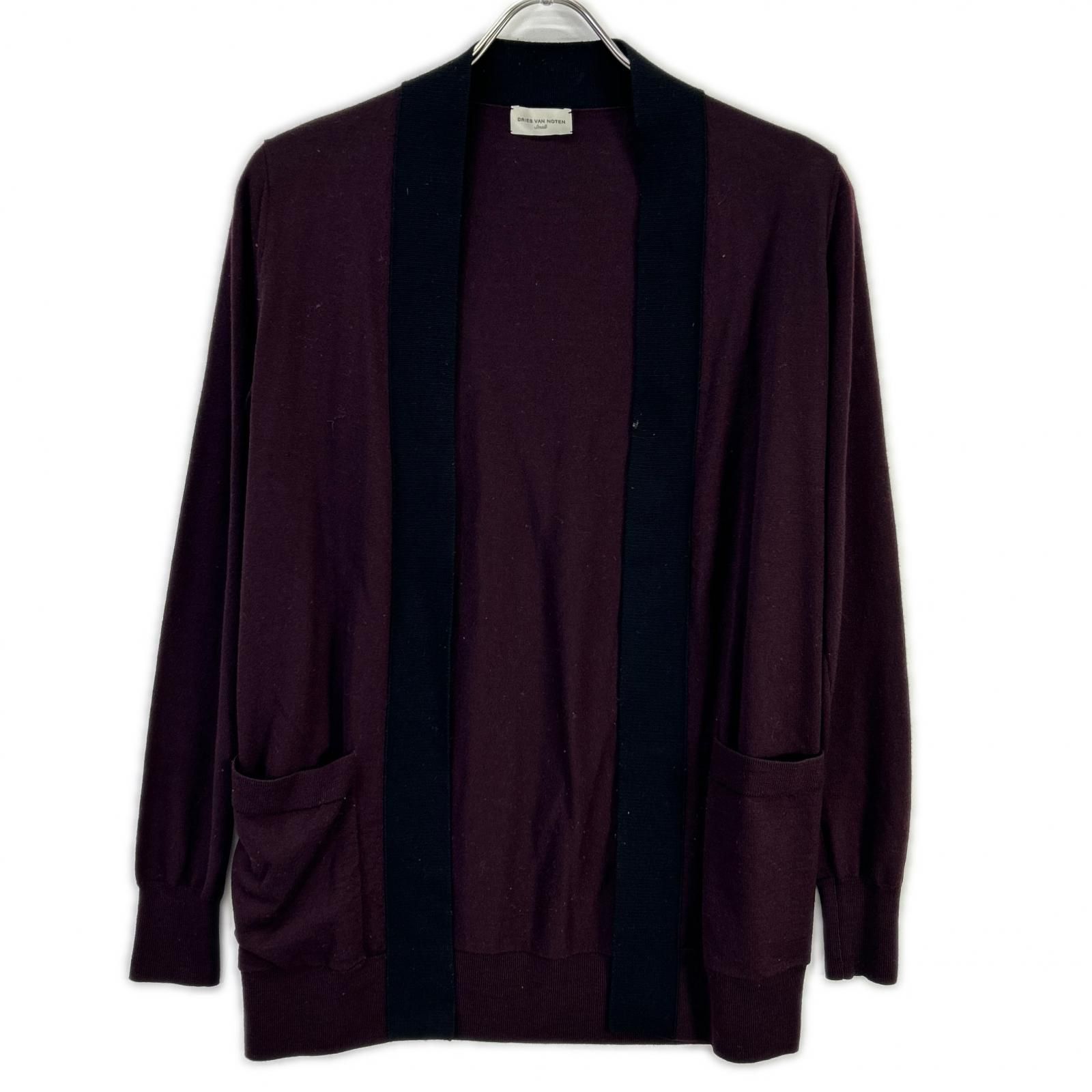 【美品】DRIES VAN NOTEN 21AW ブラックカーディガン DRIES VAN NOTEN ドリスヴァンノッテン ボルドー×ブラック バイカラー