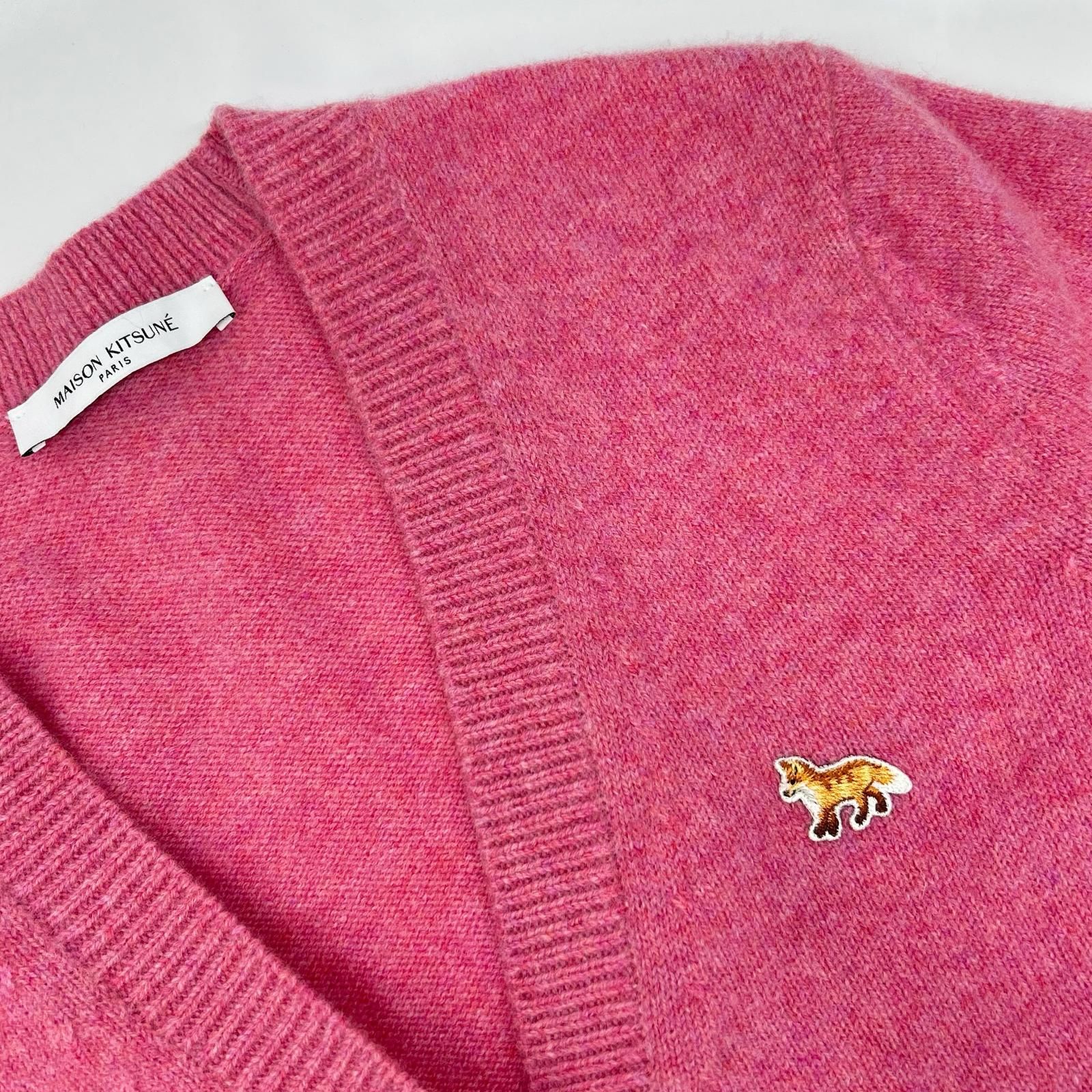 MAISON KITSUNE メゾンキツネ ピンク ウール Vネック カーディガン