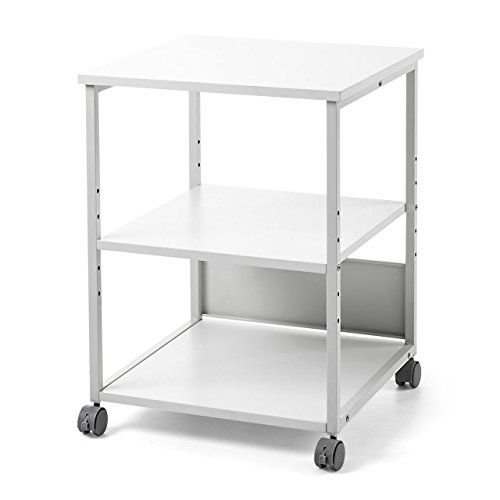 サンワダイレクト プリンタ台 幅52cm×奥行52cm×高さ70cm 総耐荷重80kg 中棚5段階調整 3段 キャスター付き プリンタラック プリンターカート 白 100-LPS011ｍａ