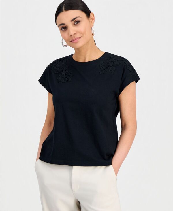 アイエヌシー インターナショナル コンセプト レディース トップス Tシャツ コットン レース INC International Concepts Womens LaceTrim Cotton TS
