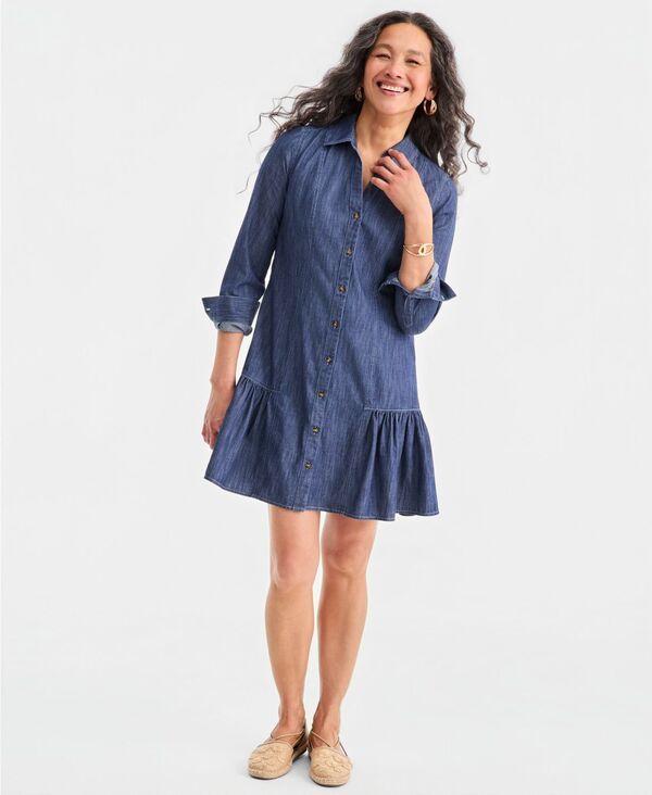 スタイルアンドコー レディース トップス シャツ コットン Style Co Womens Cotton Chambray Peplum Shirt Dress Macys Exclusive Moo