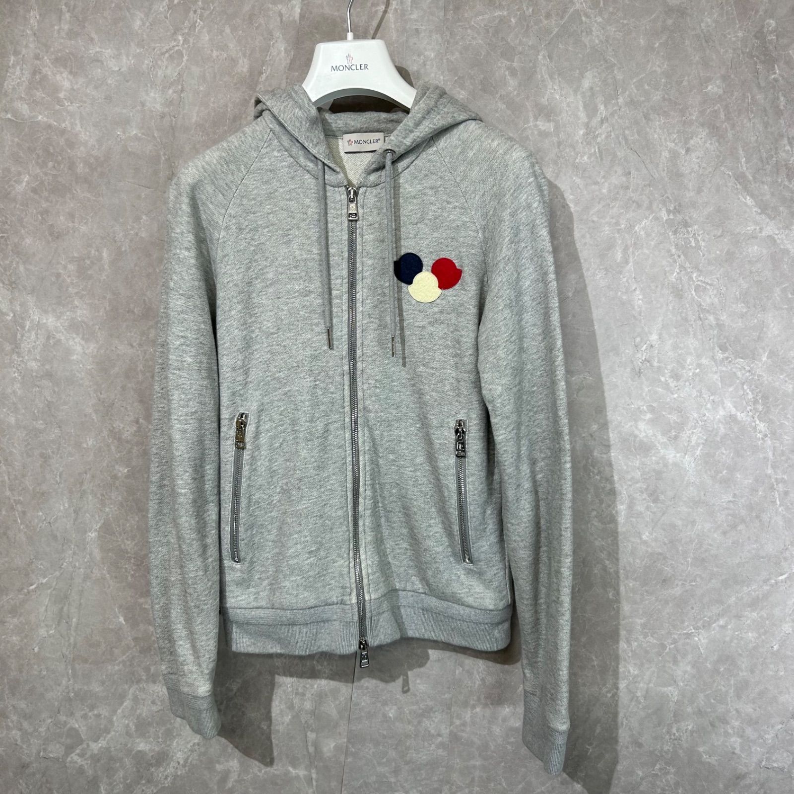 MONCLER モンクレールトリコロールジップパーカーグレーxs