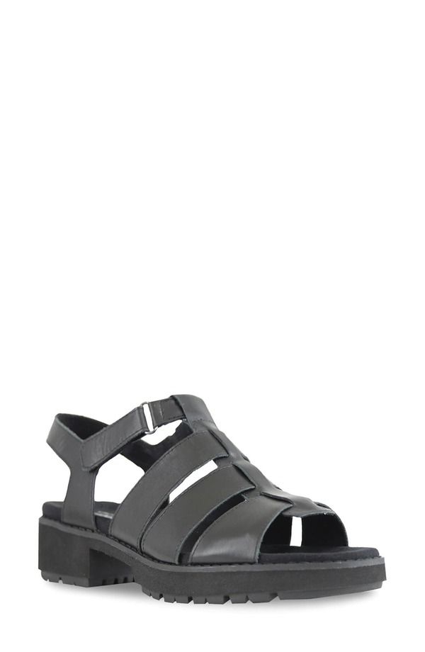 ムンロー レディース シューズ ヒール サンダル Munro Marley Fisherman Sandal Black Leather ブラック