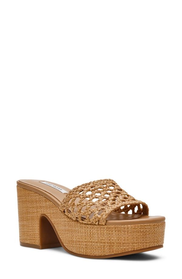 スティーブ マデン レディース シューズ ヒール プラットフォーム サンダル Steve Madden Torch Platform Slide Sandal Natural Raffia